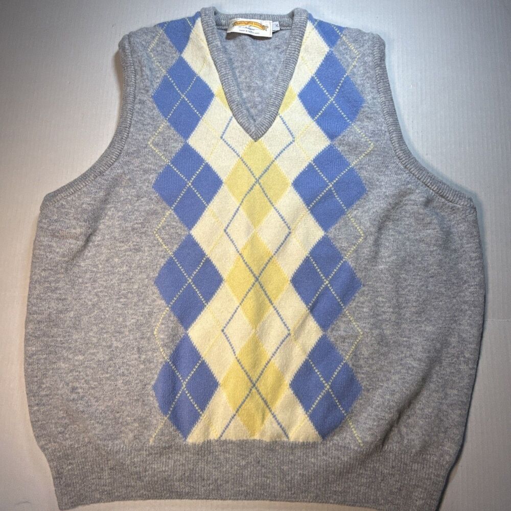 Vintage 80s James Pringle Men’s XL 100% Lambswool Argyle Sweater Vest Scotland
